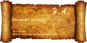 Haiman Anikó névjegykártya
