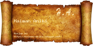 Haiman Anikó névjegykártya